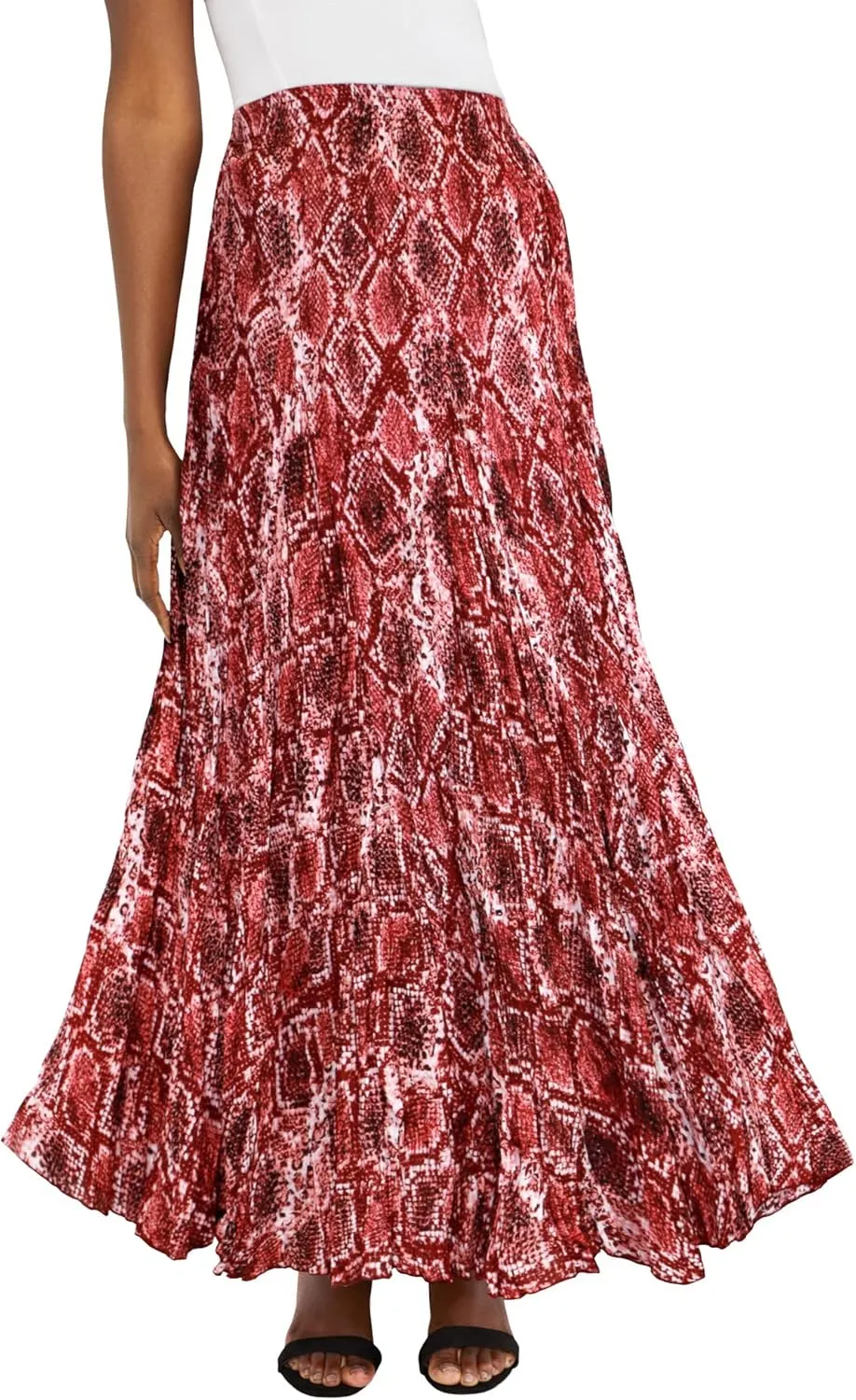 Jessica London Women's Plus Size Elastic Waist Cotton Flowing Maxi Crinkled Skirt