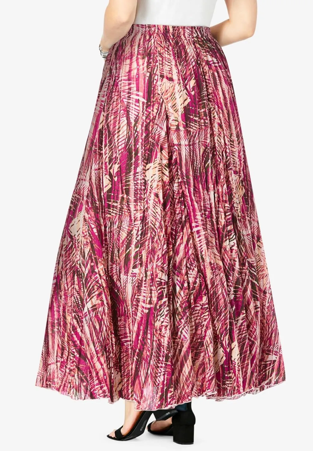 Jessica London Women's Plus Size Elastic Waist Cotton Flowing Maxi Crinkled Skirt
