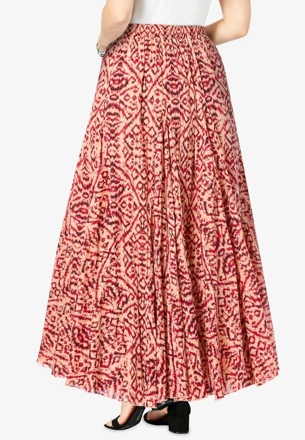 Jessica London Women's Plus Size Elastic Waist Cotton Flowing Maxi Crinkled Skirt