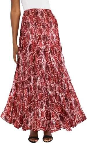 Jessica London Women's Plus Size Elastic Waist Cotton Flowing Maxi Crinkled Skirt
