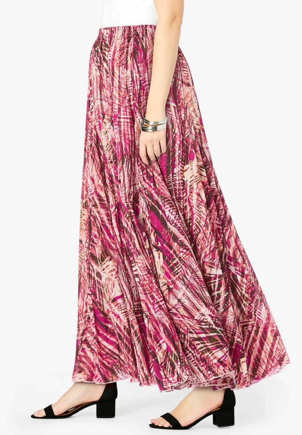 Jessica London Women's Plus Size Elastic Waist Cotton Flowing Maxi Crinkled Skirt