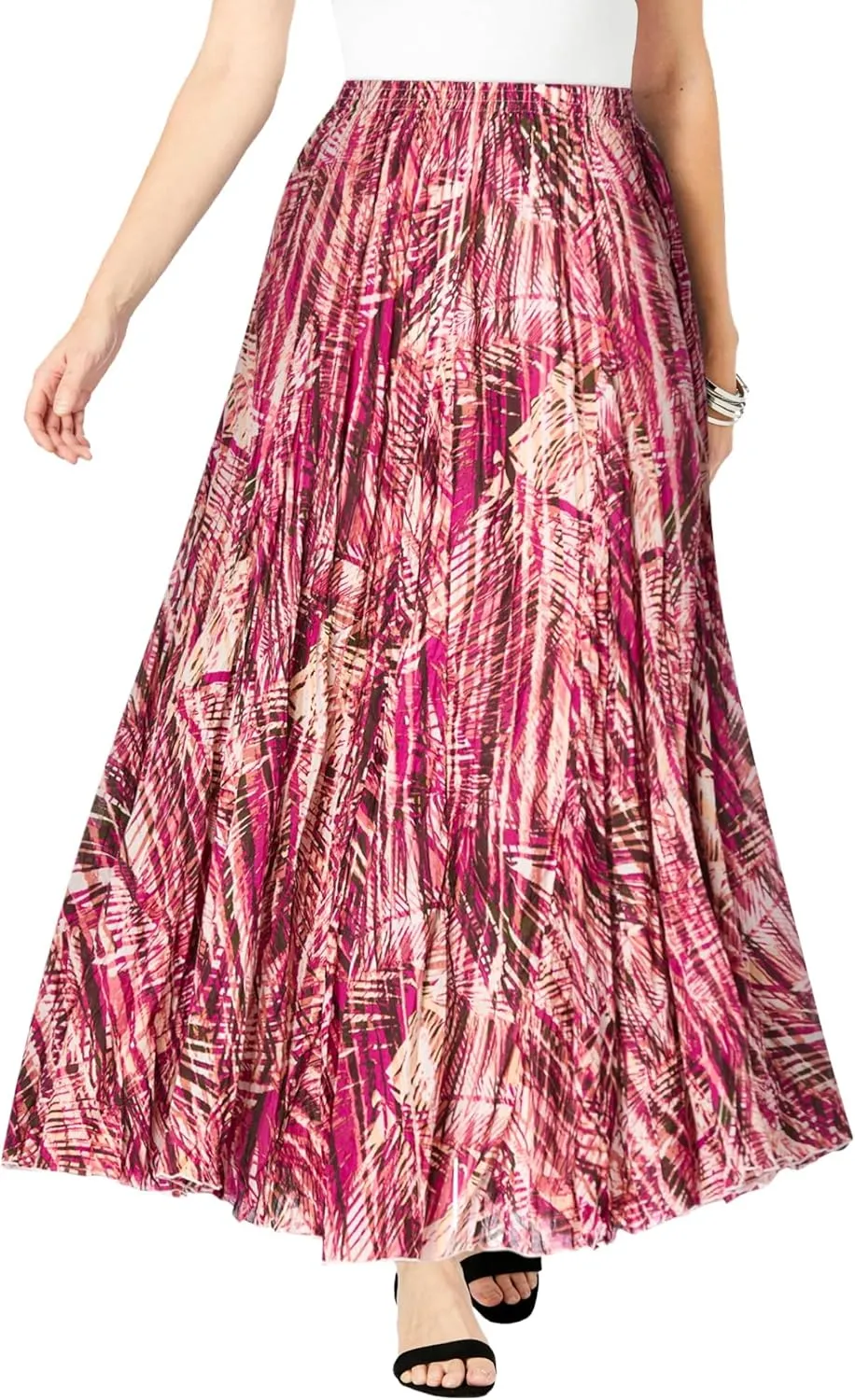 Jessica London Women's Plus Size Elastic Waist Cotton Flowing Maxi Crinkled Skirt