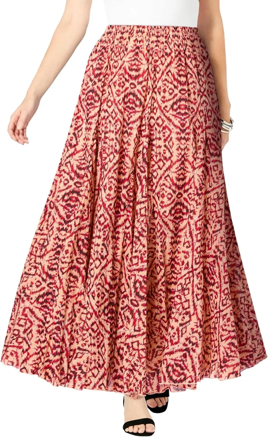Jessica London Women's Plus Size Elastic Waist Cotton Flowing Maxi Crinkled Skirt