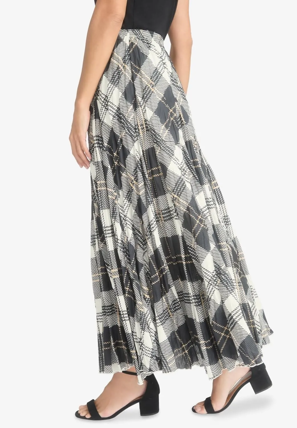 Jessica London Women's Plus Size Elastic Waist Cotton Flowing Maxi Crinkled Skirt