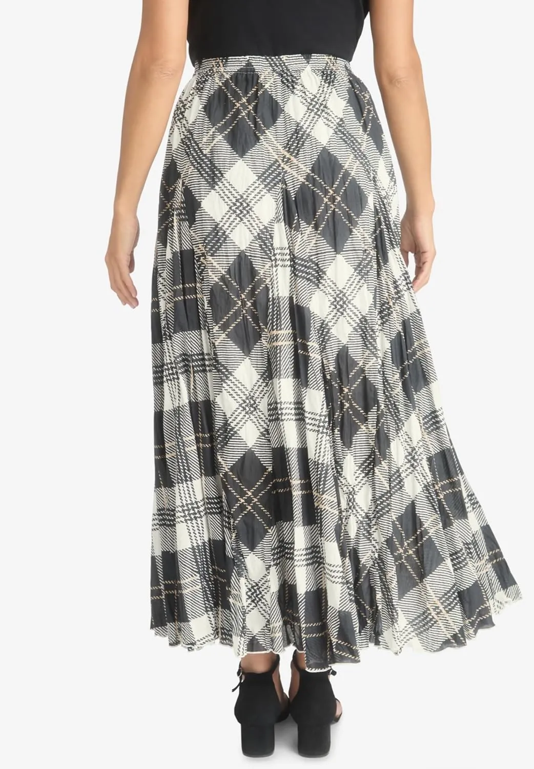 Jessica London Women's Plus Size Elastic Waist Cotton Flowing Maxi Crinkled Skirt