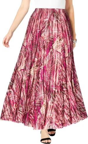 Jessica London Women's Plus Size Elastic Waist Cotton Flowing Maxi Crinkled Skirt