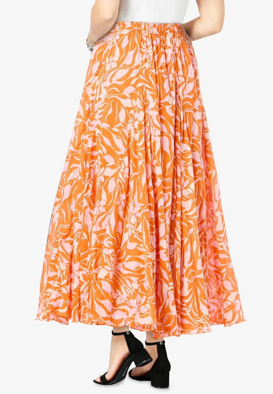 Jessica London Women's Plus Size Elastic Waist Cotton Flowing Maxi Crinkled Skirt