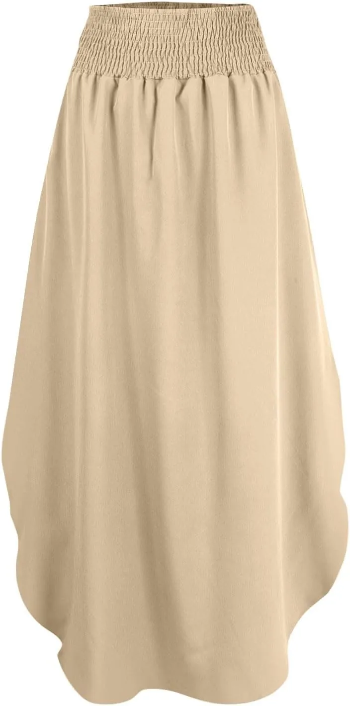 JJHAEVDY Skirts for Women Solid Irregular Hem Maxi Skirt Elastic High Waisted Skirts Loose Casual Fashion Skirts with Pockets