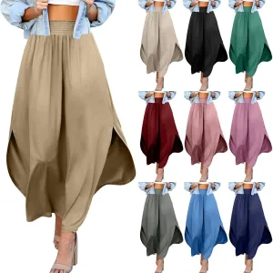 JJHAEVDY Skirts for Women Solid Irregular Hem Maxi Skirt Elastic High Waisted Skirts Loose Casual Fashion Skirts with Pockets