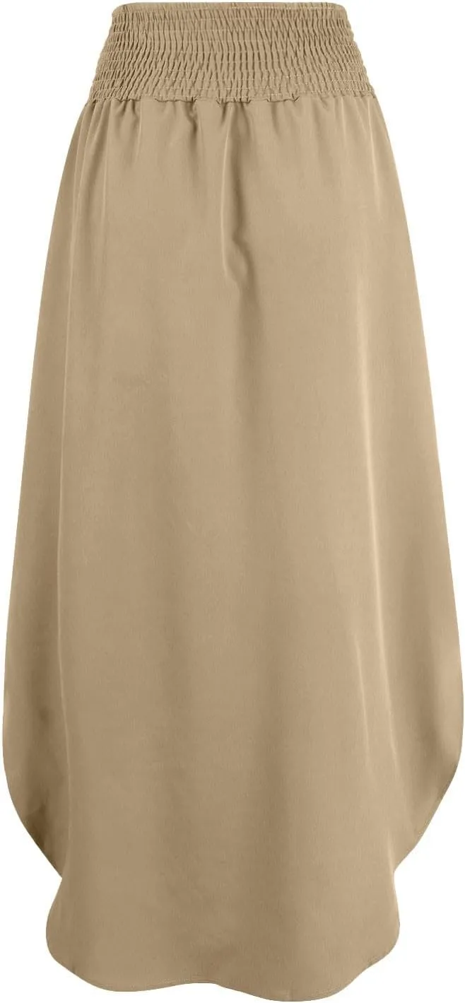 JJHAEVDY Skirts for Women Solid Irregular Hem Maxi Skirt Elastic High Waisted Skirts Loose Casual Fashion Skirts with Pockets