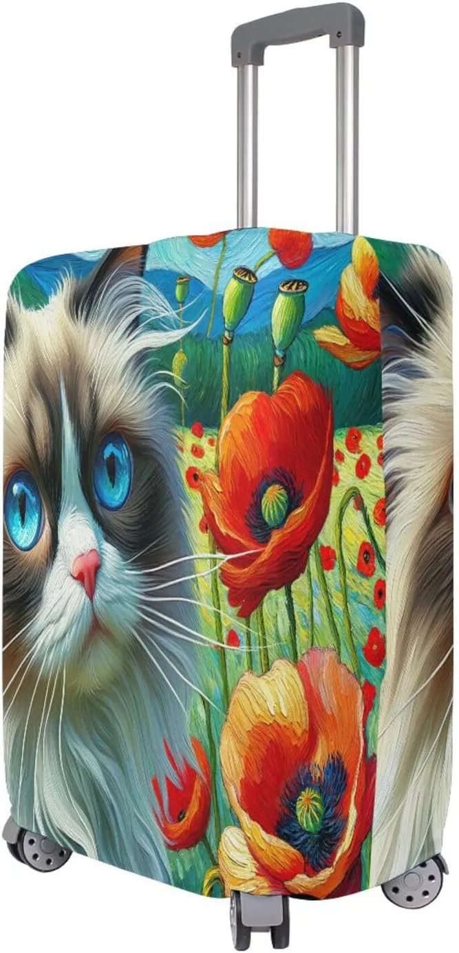 Joisal Floral Cat Large Suitcase Cover Fit 18-32 Inch Luggage Markers for Easy Identification