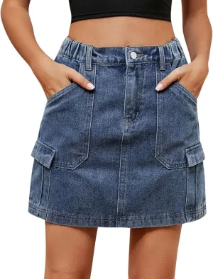 Juniors Loose Fit Faux Denim Skirts for Women Midi Knee Length Western High Cut A Line Basic Winter Fall 2024
