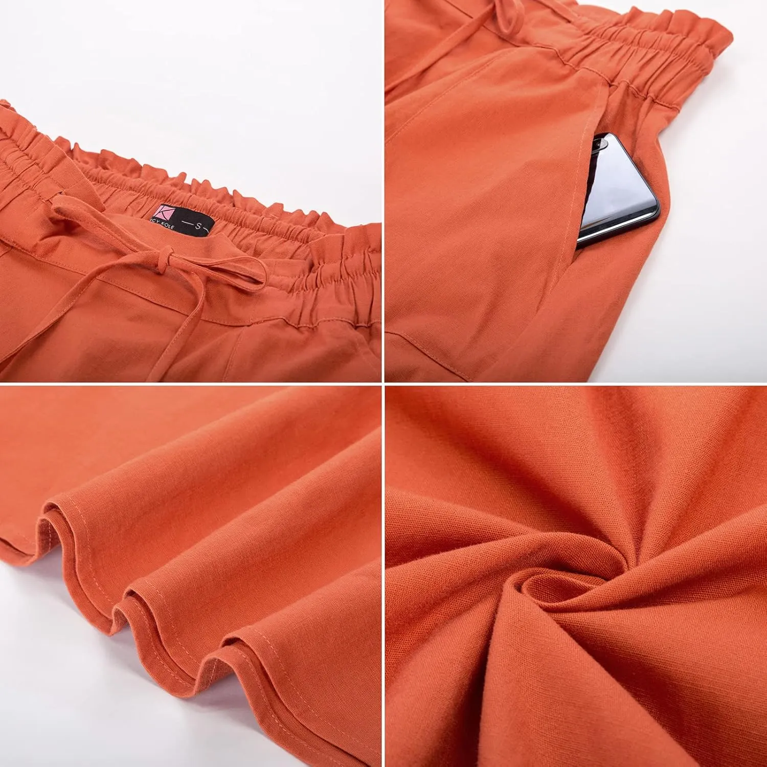 KANCY KOLE Women Casual Cotton Linen Skirts Frill Tie Waist A-Line Midi Skirt with Pockets S-XXL