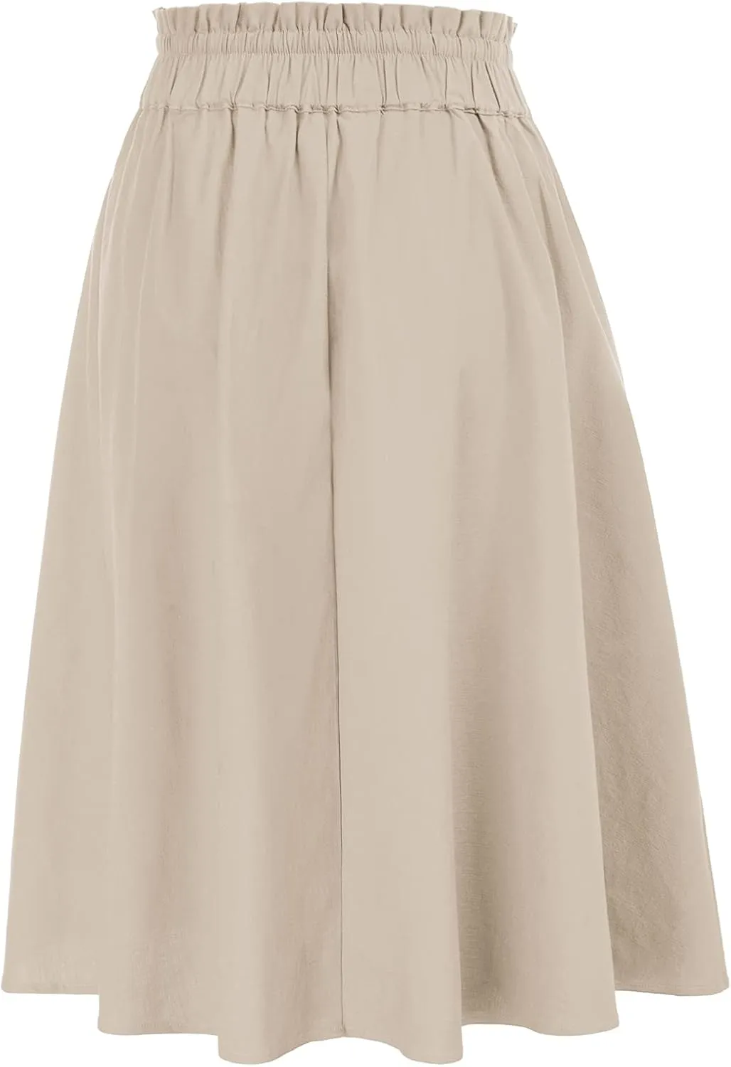 KANCY KOLE Women Casual Cotton Linen Skirts Frill Tie Waist A-Line Midi Skirt with Pockets S-XXL