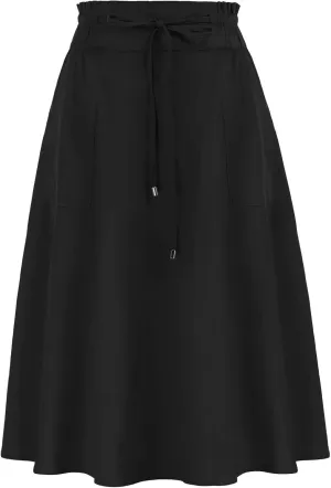 KANCY KOLE Women Casual Cotton Linen Skirts Frill Tie Waist A-Line Midi Skirt with Pockets S-XXL