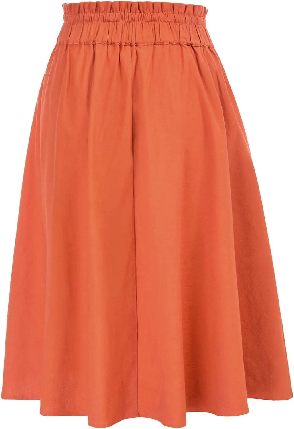 KANCY KOLE Women Casual Cotton Linen Skirts Frill Tie Waist A-Line Midi Skirt with Pockets S-XXL