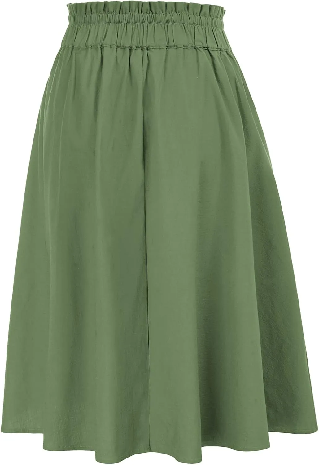 KANCY KOLE Women Casual Cotton Linen Skirts Frill Tie Waist A-Line Midi Skirt with Pockets S-XXL