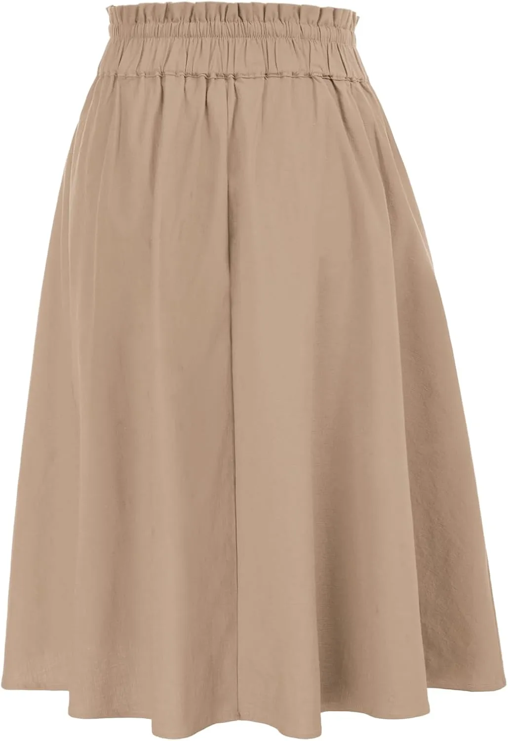KANCY KOLE Women Casual Cotton Linen Skirts Frill Tie Waist A-Line Midi Skirt with Pockets S-XXL