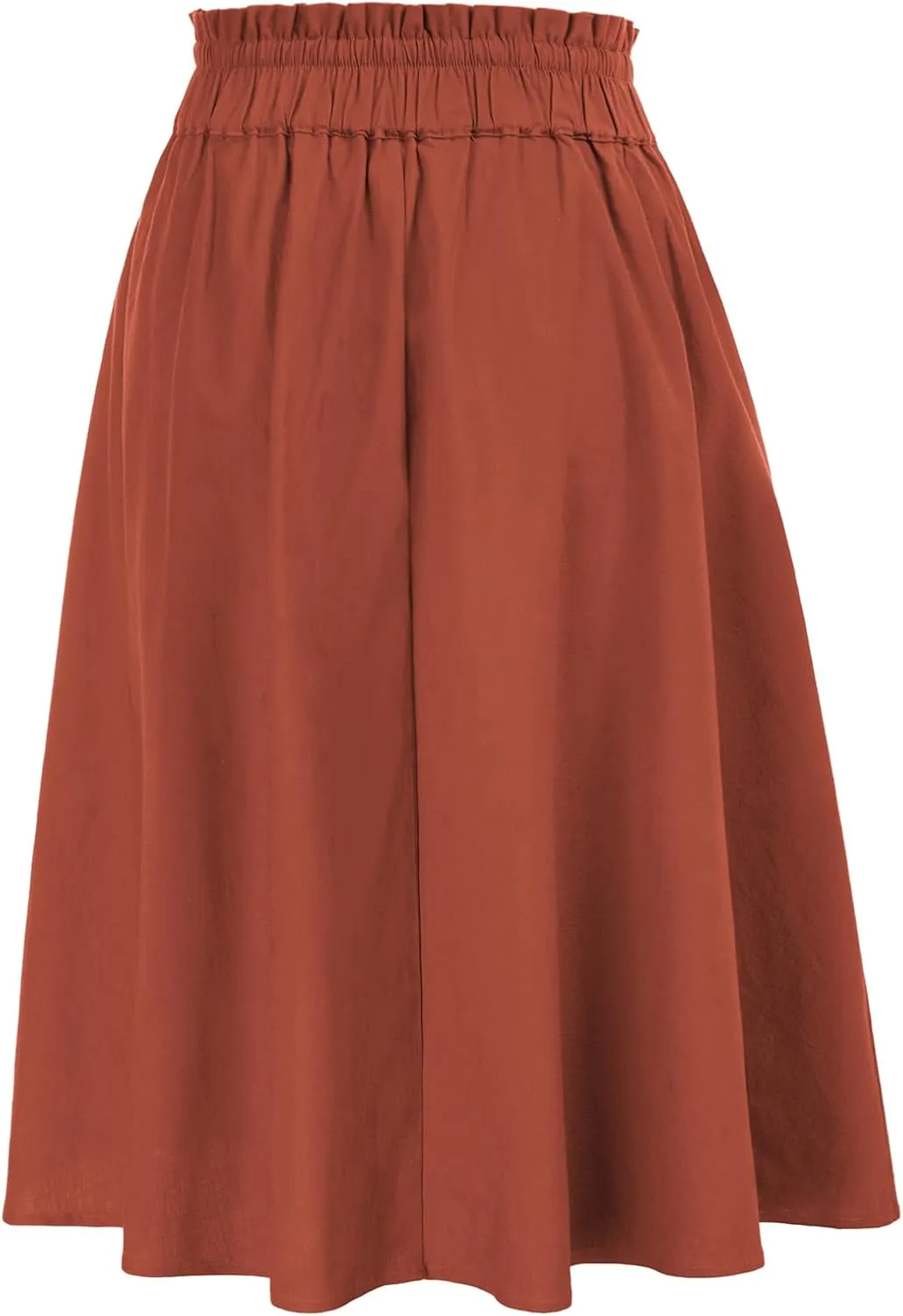 KANCY KOLE Women Casual Cotton Linen Skirts Frill Tie Waist A-Line Midi Skirt with Pockets S-XXL