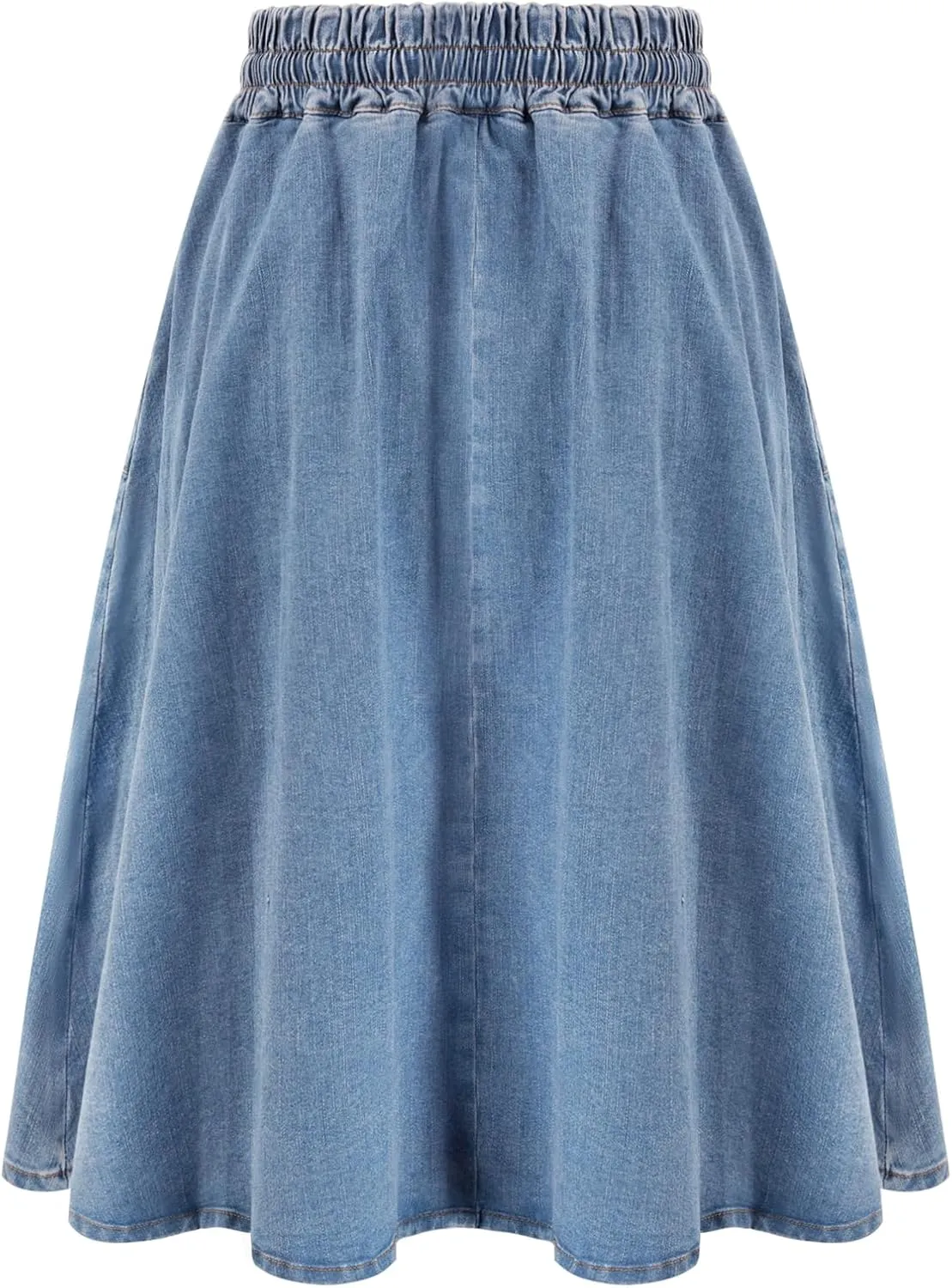 KANCY KOLE Women Casual Denim Skirts Frill Tie Waist A-Line Midi Jean Skirt with Pockets S-XXL