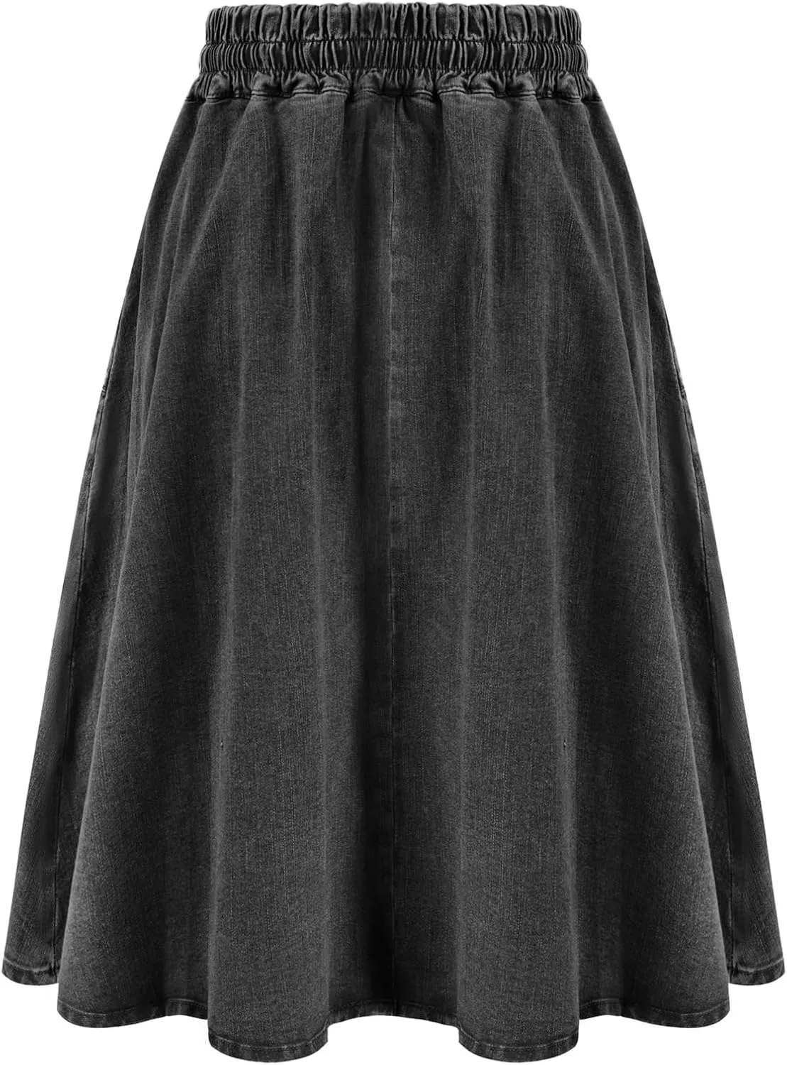 KANCY KOLE Women Casual Denim Skirts Frill Tie Waist A-Line Midi Jean Skirt with Pockets S-XXL
