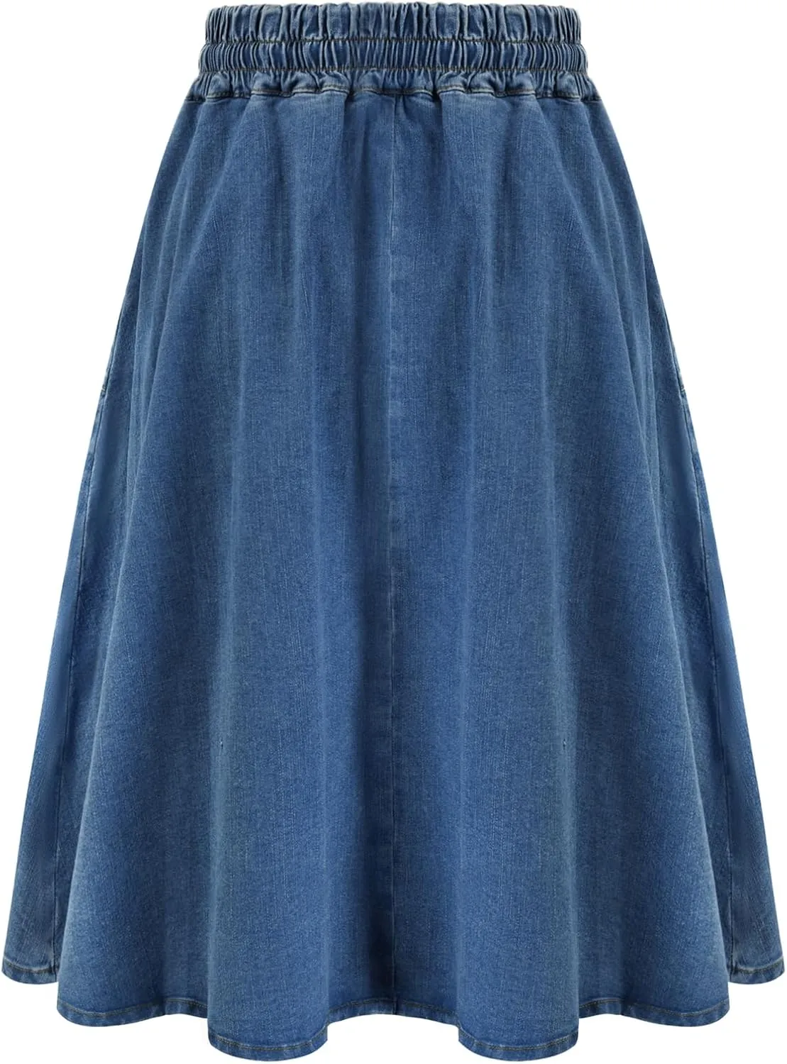 KANCY KOLE Women Casual Denim Skirts Frill Tie Waist A-Line Midi Jean Skirt with Pockets S-XXL
