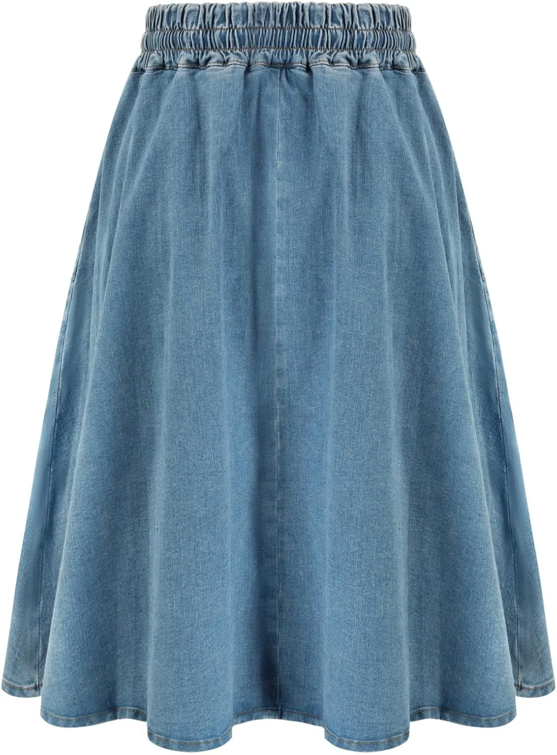 KANCY KOLE Women Casual Denim Skirts Frill Tie Waist A-Line Midi Jean Skirt with Pockets S-XXL