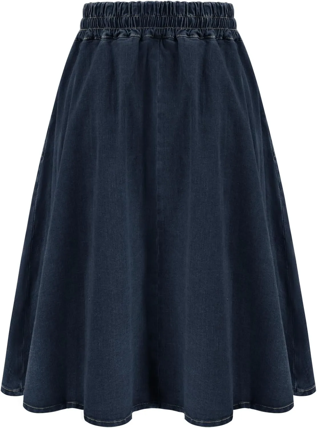 KANCY KOLE Women Casual Denim Skirts Frill Tie Waist A-Line Midi Jean Skirt with Pockets S-XXL
