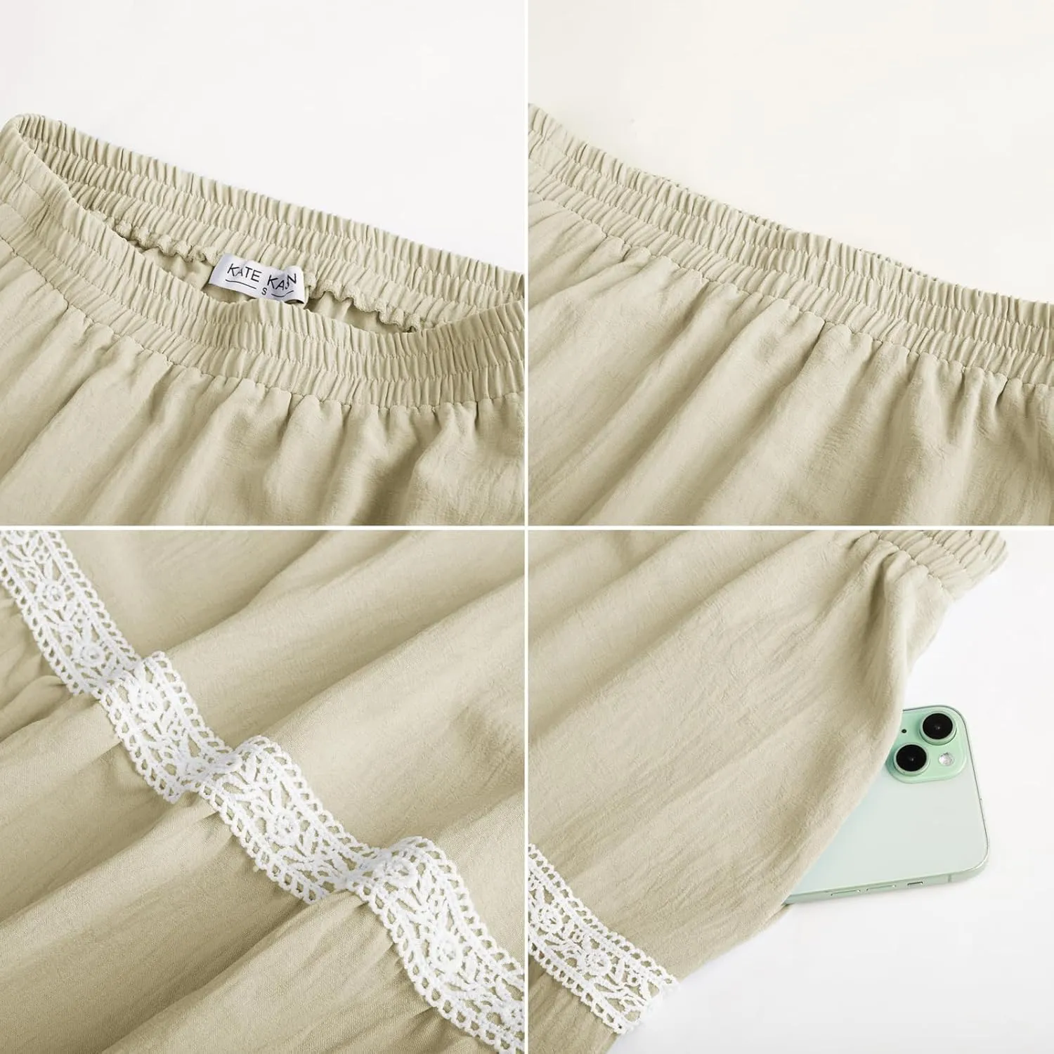 Kate Kasin Women Flowy Maxi Skirt A Line Tiered Skirts Elastic High Waist Boho Beach Long Skirt with Pocket Summer 2025