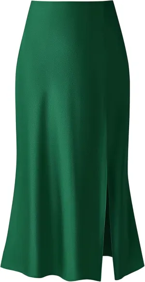 Keasmto Leopard Print Skirt for Women Cheetah High Waist Silk Satin Elasticized Skirts