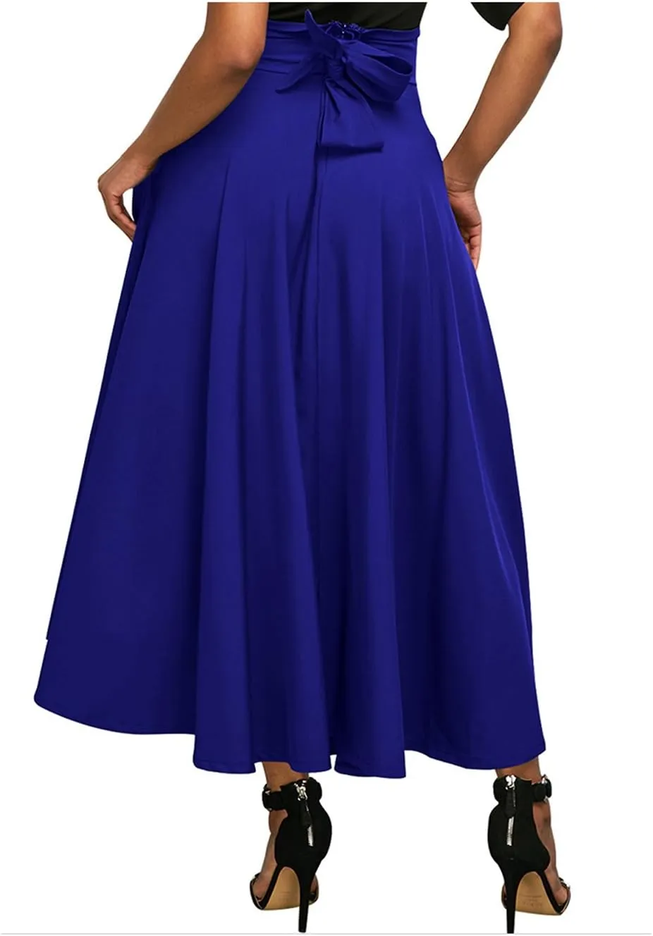 Kedera Women's Summer High Waist Skirt Tie Back Midi Skirt A Line Pleated Ruffle Flowy Maxi Skirts Dresses