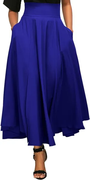 Kedera Women's Summer High Waist Skirt Tie Back Midi Skirt A Line Pleated Ruffle Flowy Maxi Skirts Dresses