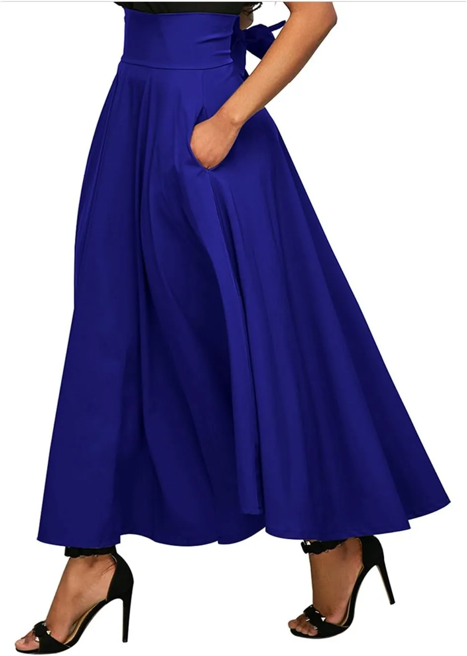 Kedera Women's Summer High Waist Skirt Tie Back Midi Skirt A Line Pleated Ruffle Flowy Maxi Skirts Dresses