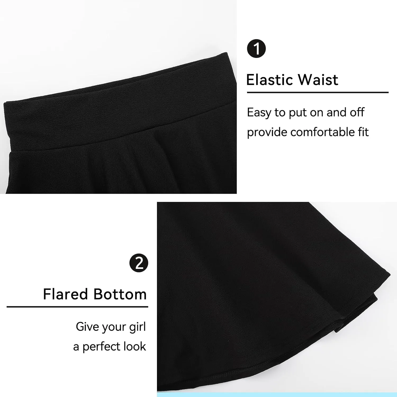 KEREDA Girls Casual Mini High Waist Stretchy Flared Pleated Skater Skirts 5-13 Years