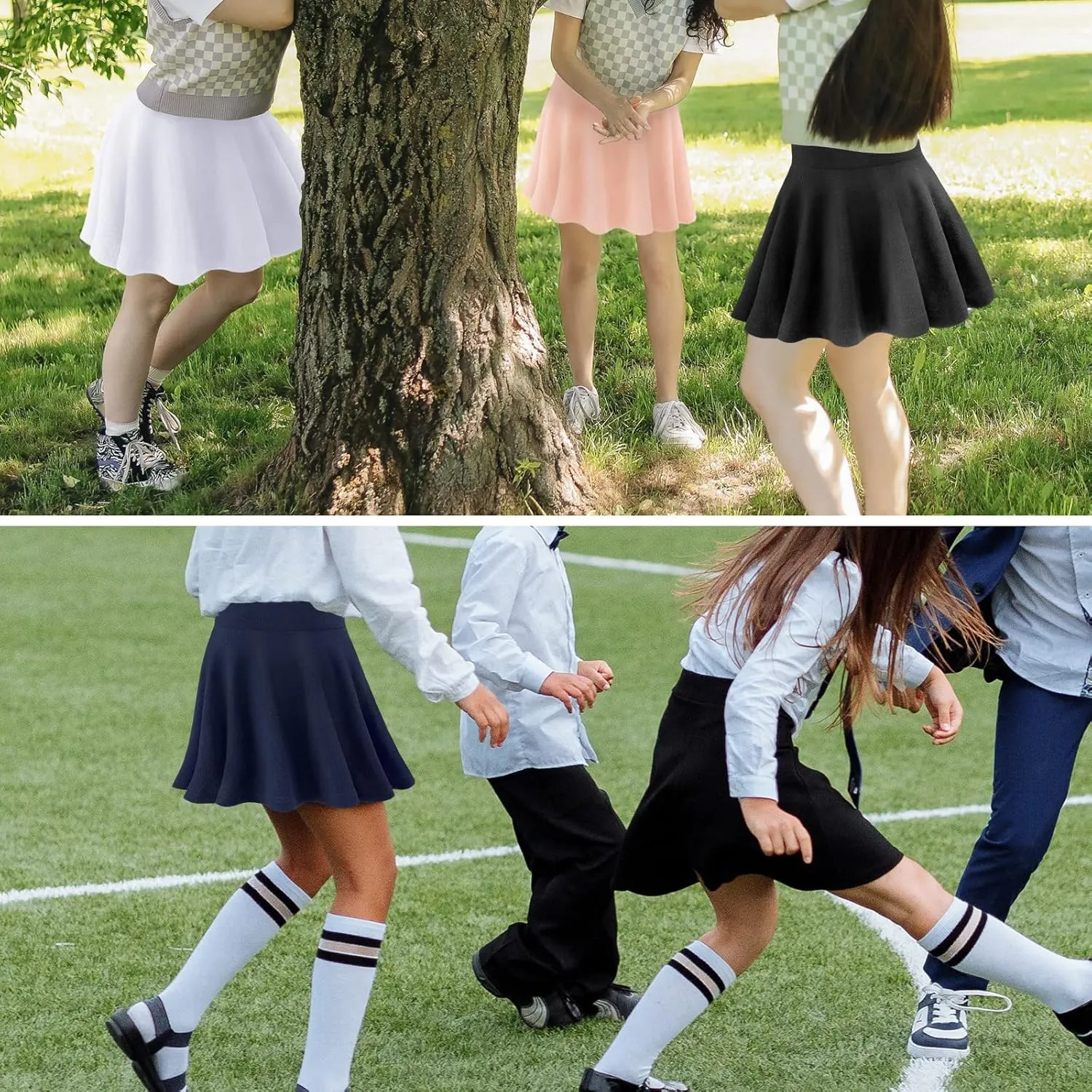 KEREDA Girls Casual Mini High Waist Stretchy Flared Pleated Skater Skirts 5-13 Years