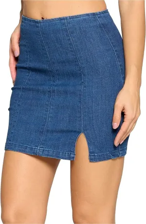 Khanomak Women's High Waisted Slim Fit Elastic Bodycon Mini Denim Jean Short Skirt