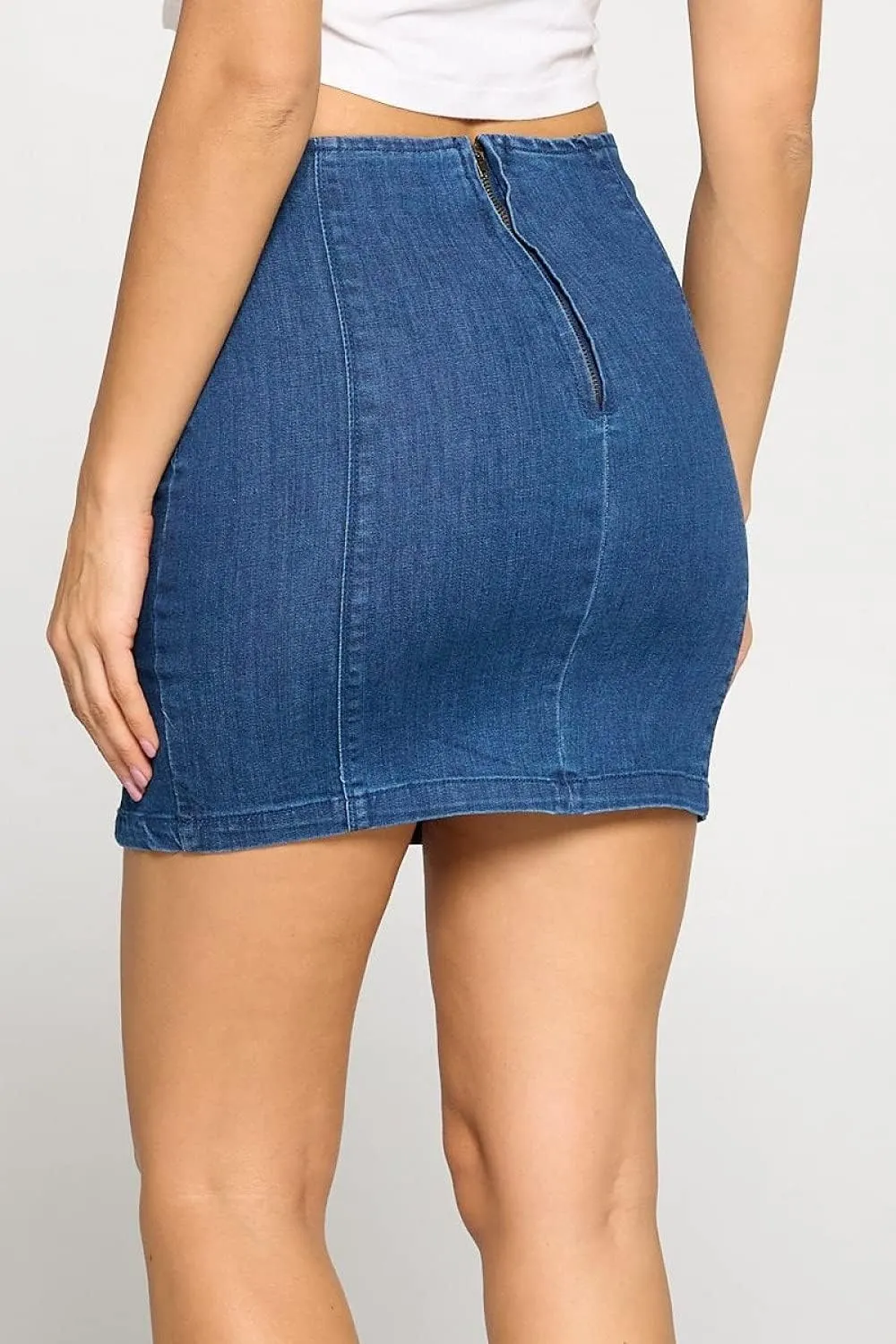 Khanomak Women's High Waisted Slim Fit Elastic Bodycon Mini Denim Jean Short Skirt