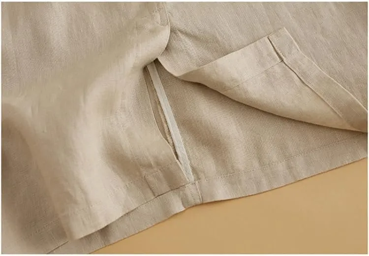 Kinghua Womens Linen Skirt Elastic High Waisted Casual Straight Cotton Linen Midi Skirt with Slit