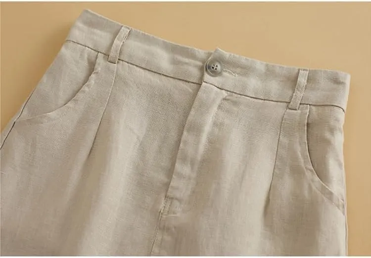 Kinghua Womens Linen Skirt Elastic High Waisted Casual Straight Cotton Linen Midi Skirt with Slit