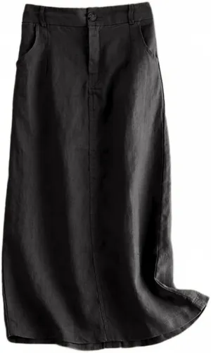 Kinghua Womens Linen Skirt Elastic High Waisted Casual Straight Cotton Linen Midi Skirt with Slit