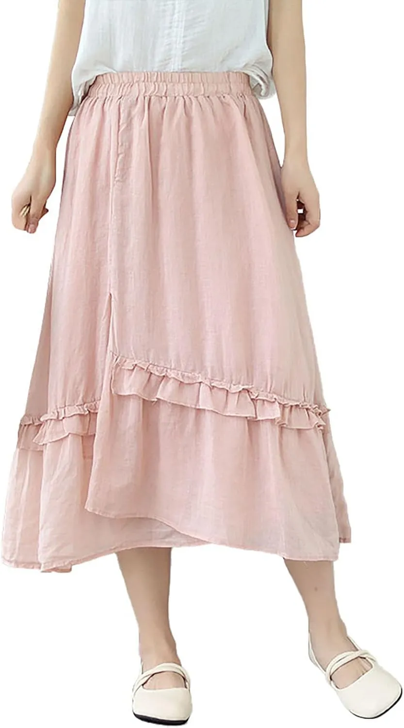 Ladies Sweet Double Layer Lace Skirt Flowing Fine A Line High Waisted Mid Length Half Skirt Puff Skirt for