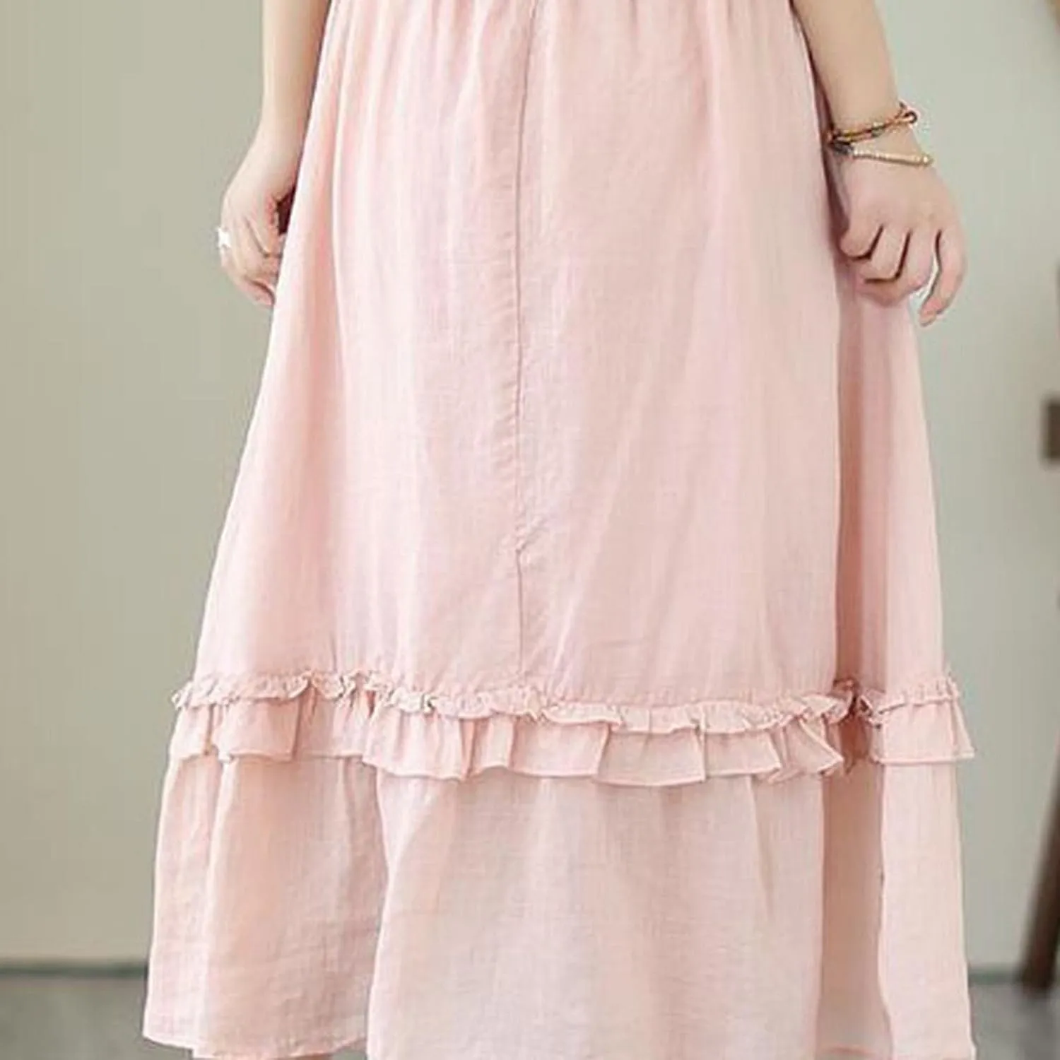 Ladies Sweet Double Layer Lace Skirt Flowing Fine A Line High Waisted Mid Length Half Skirt Puff Skirt for