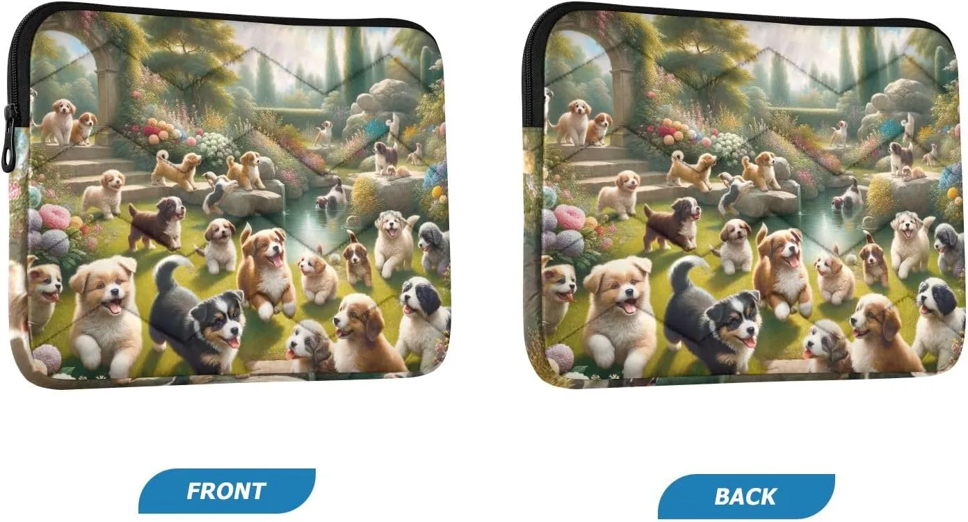 Laptop Case 13, 13.3, 14 Inch Playful Dogs with Flowers Waterproof Briefcase Bag Thin Computer Carrying Bag