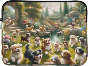 Laptop Case 13, 13.3, 14 Inch Playful Dogs with Flowers Waterproof Briefcase Bag Thin Computer Carrying Bag