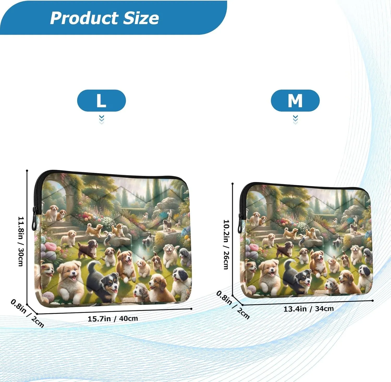 Laptop Case 13, 13.3, 14 Inch Playful Dogs with Flowers Waterproof Briefcase Bag Thin Computer Carrying Bag