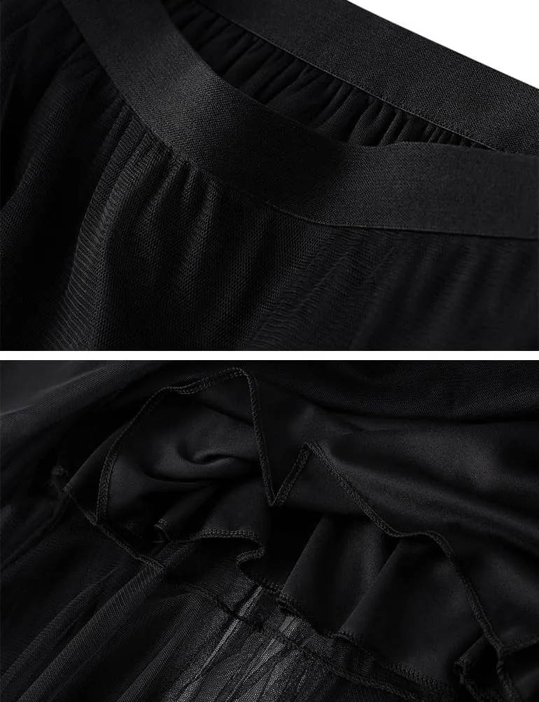 Layered Tulle Skirts for Women High Waisted Fall Winter A Line Cute Tutu Fluffy Mesh Midi Pleated Skirt