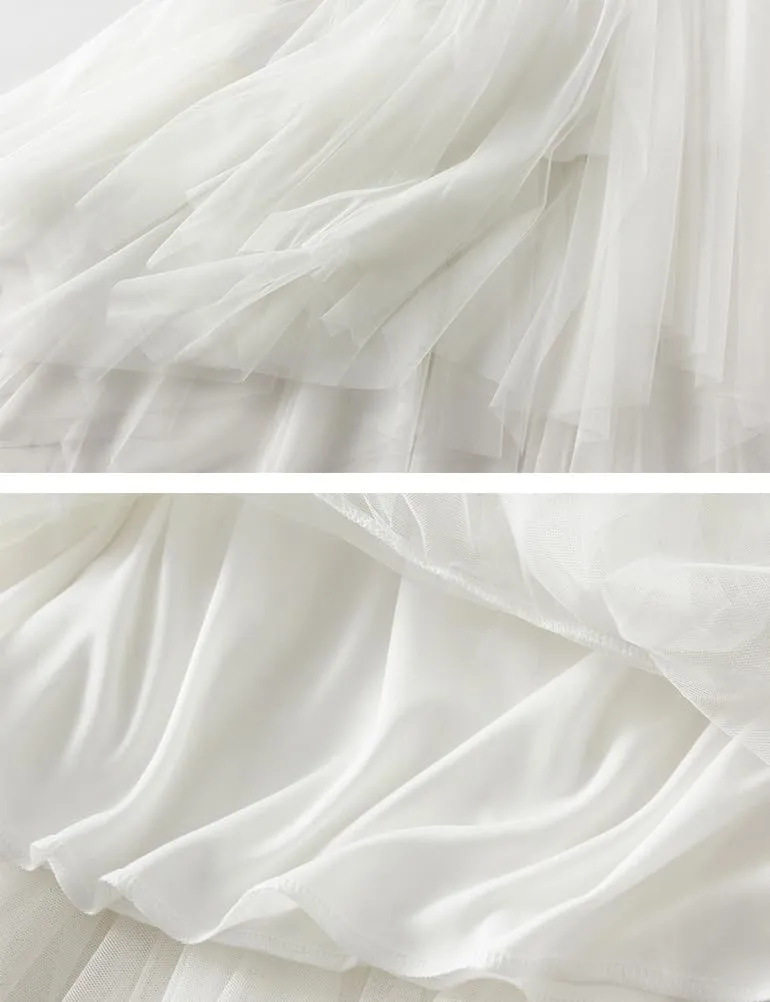 Layered Tulle Skirts for Women High Waisted Fall Winter A Line Cute Tutu Fluffy Mesh Midi Pleated Skirt