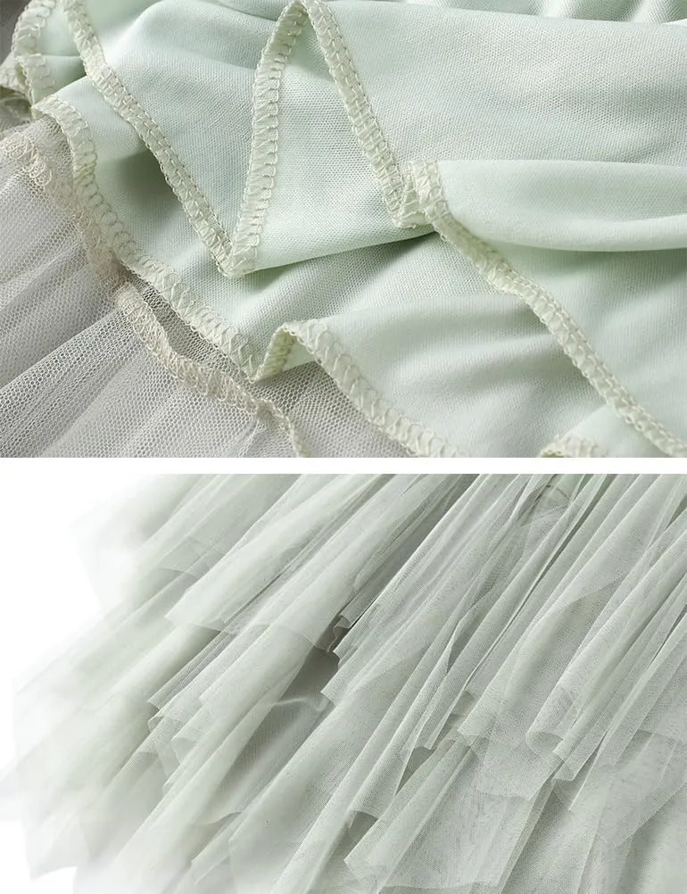 Layered Tulle Skirts for Women High Waisted Fall Winter A Line Cute Tutu Fluffy Mesh Midi Pleated Skirt
