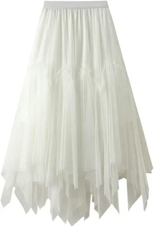 Layered Tulle Skirts for Women High Waisted Fall Winter A Line Cute Tutu Fluffy Mesh Midi Pleated Skirt