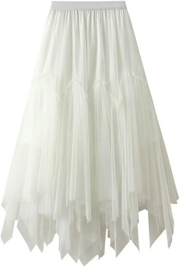 Layered Tulle Skirts for Women High Waisted Fall Winter A Line Cute Tutu Fluffy Mesh Midi Pleated Skirt